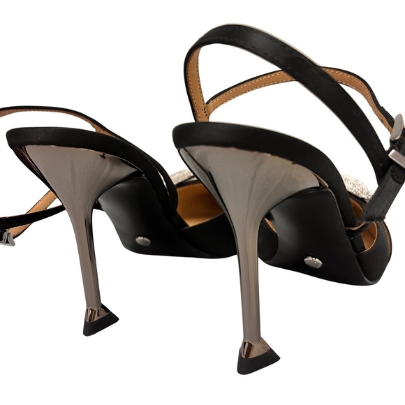 GORGEOUS! Charles and Keith Satin Black Crystal Buckle Slingback Heels - Size 39 - Picture 5 of 8